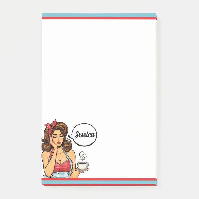 Retro Pinup_ Morgenmensch Post-it Klebezettel (Vorderseite)