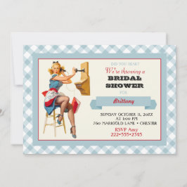 Retro Pinup Telefone Gingham Vintag Blue Red Einladung