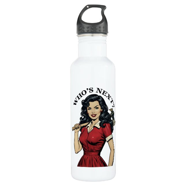 Retro Pinup "Who's Next?" Water Bottle Edelstahlflasche (Vorderseite)