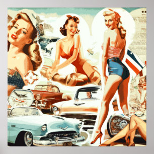 Retro Pinups Collage Poster