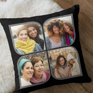 Retro Pinwheel 4 Foto Blume Petrolschwarz Kissen