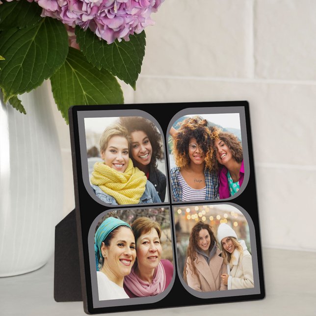 Retro Pinwheel Blume Petal 4 Foto Collage Schwarz Fotoplatte (Von Creator hochgeladen)