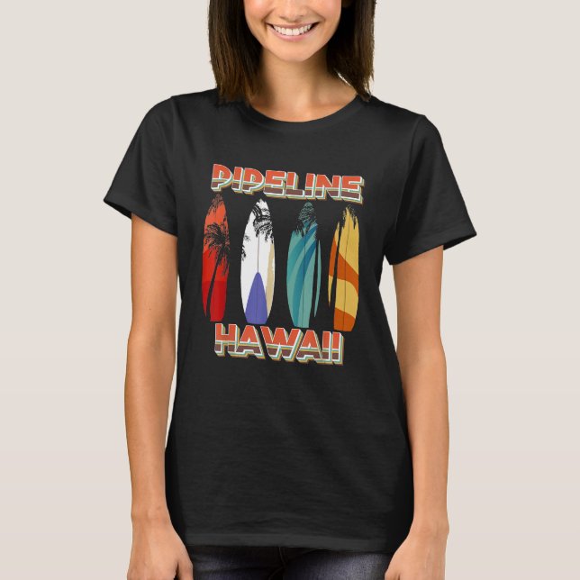 Retro Pipeline Oahu Hawaii Surf Board T-Shirt (Vorderseite)