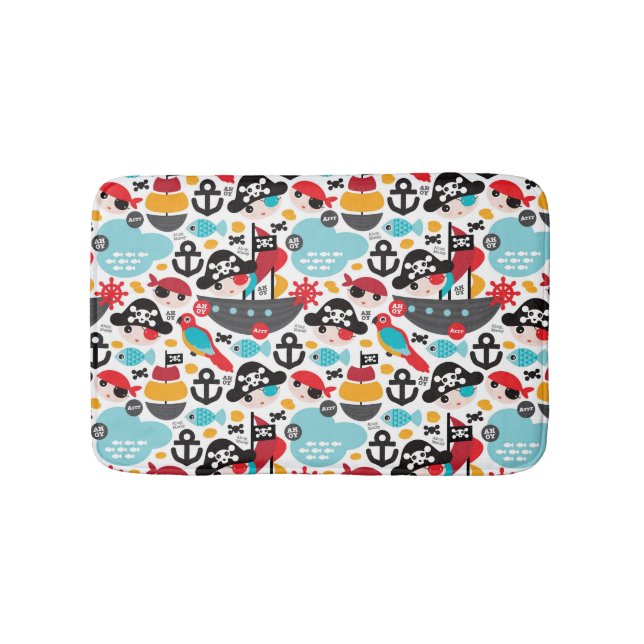Retro Piratenillustrationssegeln Badematte (Vorderseite)