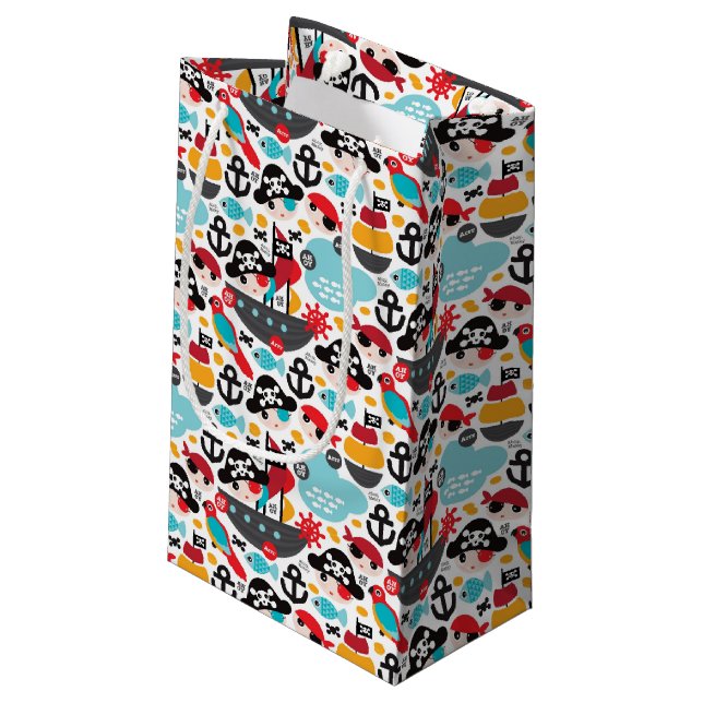 Retro Piratenillustrationssegeln Kleine Geschenktüte (Rückseite Schrägansicht)