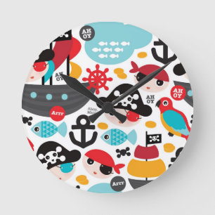 Retro pirates illustration sailing runde wanduhr