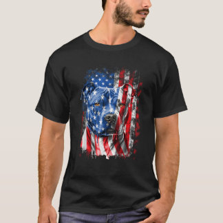 Retro Pitbull Dog American Flag Independence Day J T-Shirt
