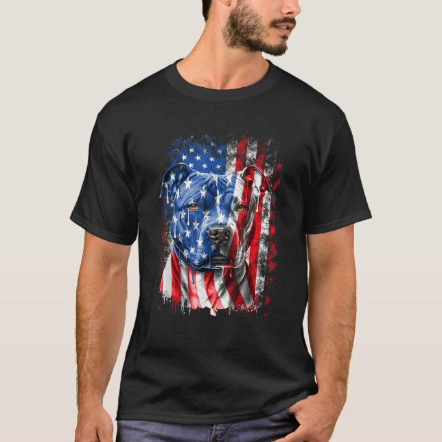 Retro Pitbull Dog American Flag Independence Day J T-Shirt (Vorderseite)