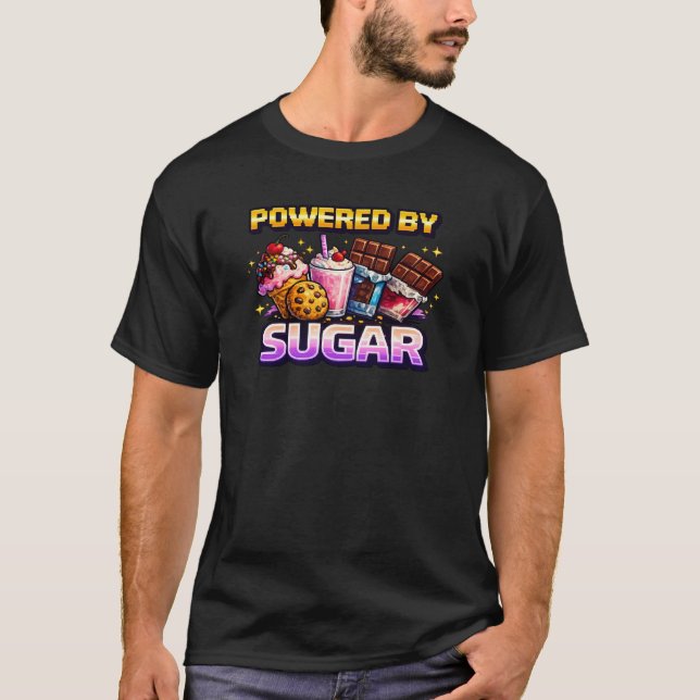 Retro-Pixel-Arcade mit Zucker angetriebenes T-Shir T-Shirt (Vorderseite)