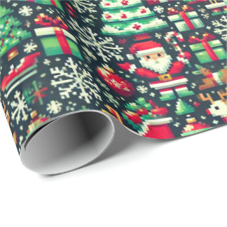 Retro Pixel Art Christmas Wrapping Paper Geschenkpapier
