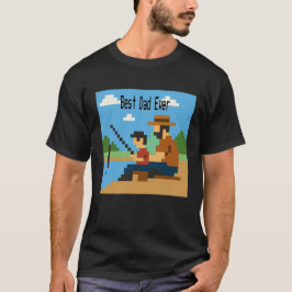 Retro Pixel Art Fishing Vater für Vatertag T-Shirt