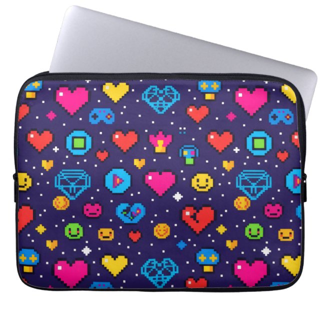 Retro-Pixel-Art-Gaming-Laptop-Hülle mit Polsterung Laptopschutzhülle (Vorderseite)