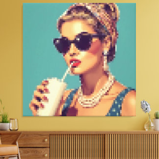 Retrô Pixel Art Mulher Glamour Vintage Anos 50 Leinwanddruck