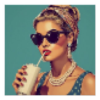 Retrô Pixel Art Mulher Glamour Vintage Anos 50 Poster