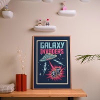 Retro-Pixel-Art Neon-Pink und Teal-Galaxie-Invasor