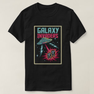 Retro-Pixel-Art Neon-Pink und Teal-Galaxie-Invasor T-Shirt