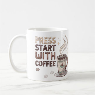 Retro Pixel Art "Press Start with Coffee" Gamer Mu Kaffeetasse