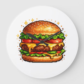 Retro-Pixel-Cheeseburger-Uhr Große Wanduhr
