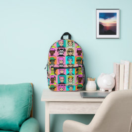 Retro Pixel Face Backpack 80er-Inspiriert Druck &  Bedruckter Rucksack