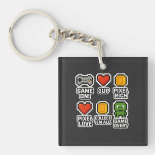 Retro-Pixel-Gamer-T-Shirt   8-Bit-Symbole & Gaming Schlüsselanhänger