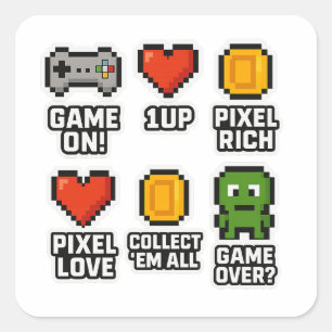 Retro-Pixel-Gamer-T-Shirt   Lustige 8-Bit-Gaming-S Quadratischer Aufkleber