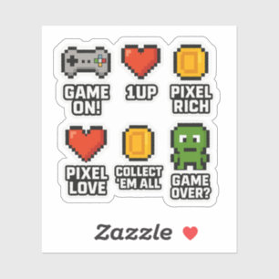 Retro Pixel Gamer T - Shirt   Spaß-8-Bit-Gaming-Ic Aufkleber