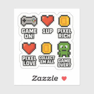 Retro Pixel Gamer T - Shirt | Spaß-8-Bit-Gaming-Ic Aufkleber
