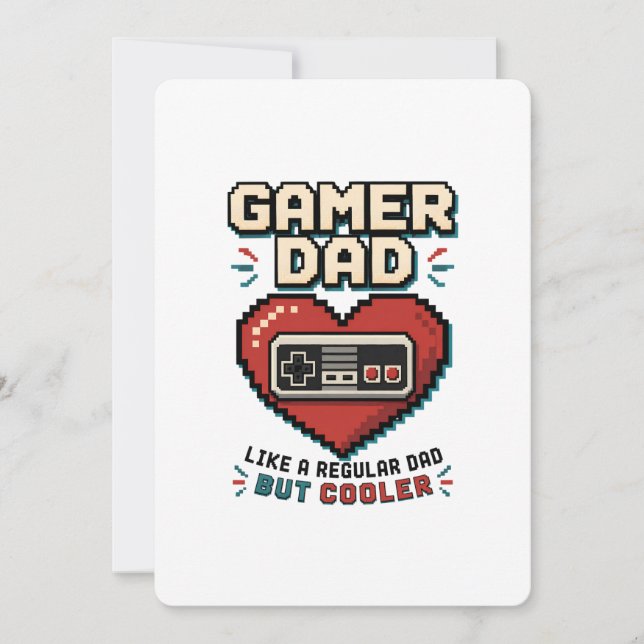Retro-Pixel-Herz-Controller Gamer-Vater Einladung (Vorderseite)