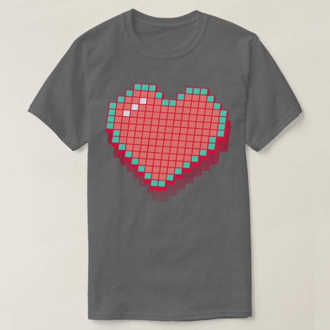 Retro Pixel Herz rosa 3D RxTp T-Shirt (Design vorne)