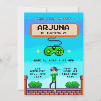 Retro-Pixel-Videospiel-Controller Jungen-Geburtsta Einladung