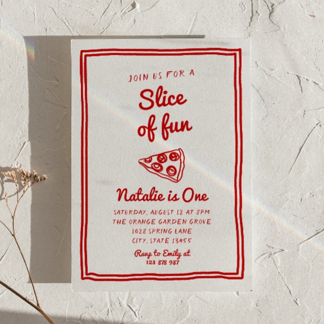 Retro Pizza 1. Handgezogene Scheibe Spaß Geburtsta Einladung (Von Creator hochgeladen)