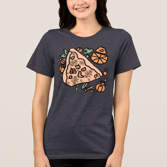 Retro Pizza mit Pumpkin-Drehung Tri-Blend Shirt (Vorderseite)