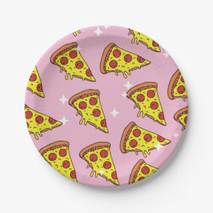 Retro-Pizza-Stücke nahtloses Muster Pappteller
