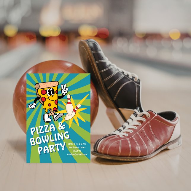 Retro-Pizza- und Bowling-Geburtstagseinladung Einladung (Von Creator hochgeladen)