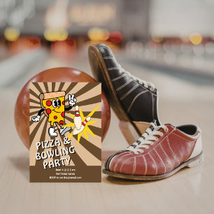 Retro-Pizza- und Bowling-Geburtstagseinladung Einladung