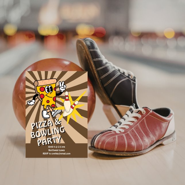 Retro-Pizza- und Bowling-Geburtstagseinladung Einladung (Von Creator hochgeladen)