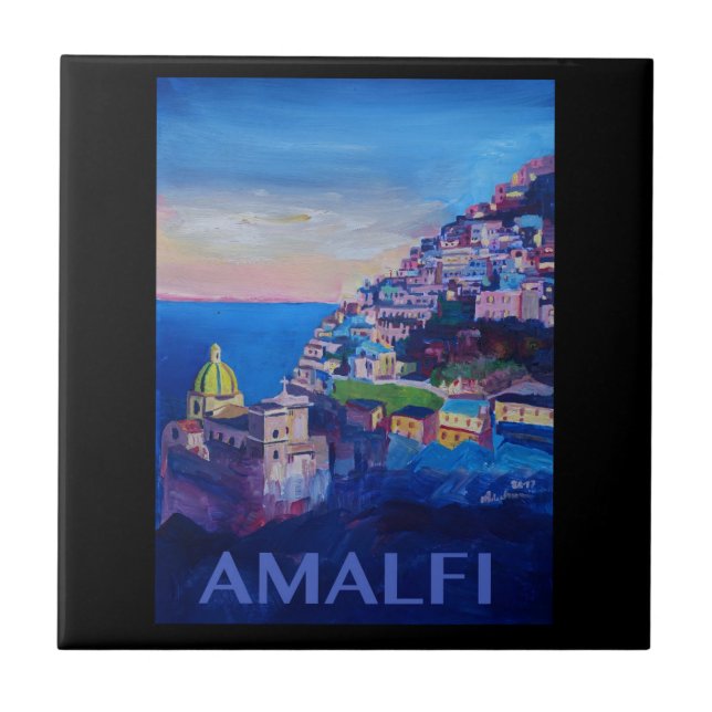 Retro Plakat-Amalfi-Küste Italien Fliese (Vorderseite)
