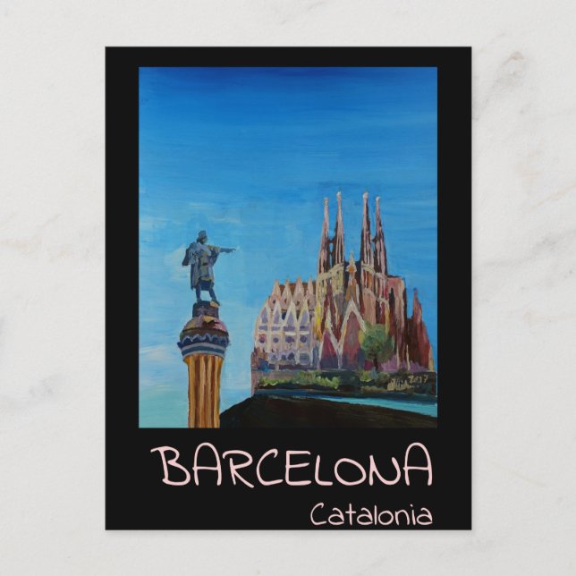 Retro Plakat Barcelona Postkarte (Vorderseite)