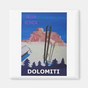 Retro-Plakat Dolomiti Italien am Sella Ronda Magnet