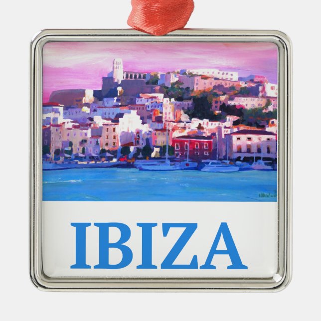 Retro Plakat Ibiza alte Stadt und Hafen Ornament Aus Metall (Vorne)