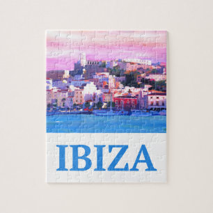 Retro Plakat Ibiza alte Stadt und Hafen Puzzle