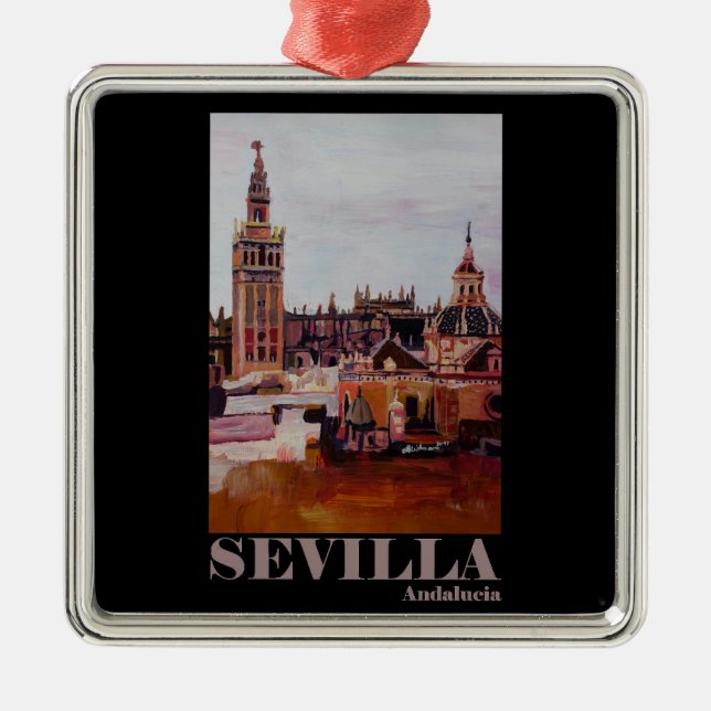 Retro Plakat Sevilla Giralda Andalusien Ornament Aus Metall (Vorne)