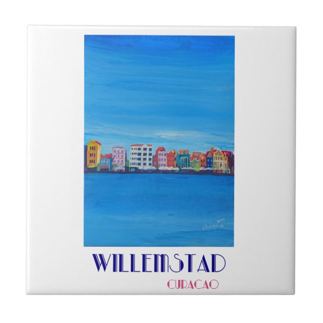 Retro Plakat Willemstad Curaçao Fliese (Vorderseite)