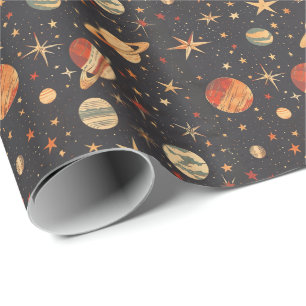Retro-Planet Weltraum-Thema Geschenkpapier