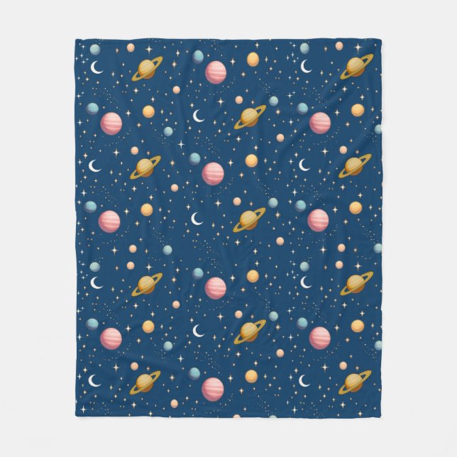 Retro-Planeten- und Sternenmuster Fleecedecke (Vorderseite)