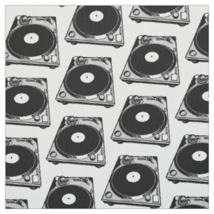 Retro-Plattenspieler-Grafik in Schwarz Stoff