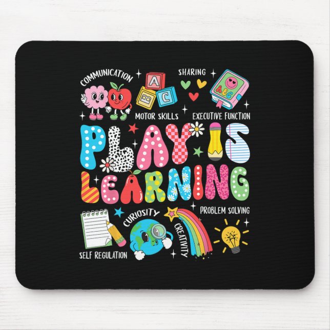 Retro Play Is Learning Kindergarten Lehrer Team Fr Mousepad (Vorne)