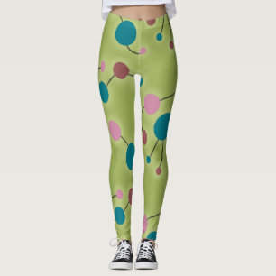 Retro Playful Large Molecules Unix Blue Green Leggings