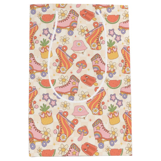 Retro Playful Summer Roller Skaten Fun Mittlere Geschenktüte (Vorderseite)