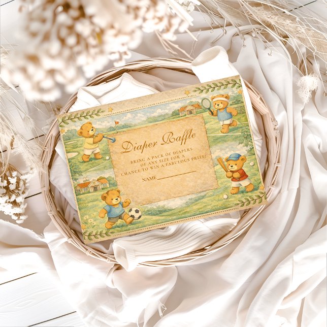 Retro Playground Teddy Bears Diapper Raffle Begleitkarte (Von Creator hochgeladen)